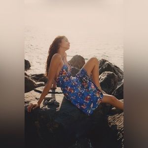 Anthropologie, Emily Halter Mini Dress, Blue Motif, 1X, NWOT